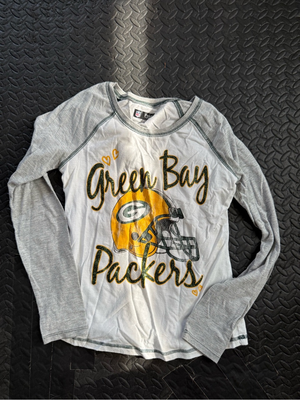 NFL Green Bay Packers Long Sleeve Raglan Tee - Gray/White/Yellow